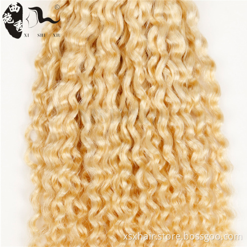 Hot selling 7A grade 10-30inch blonde curly hair extensions